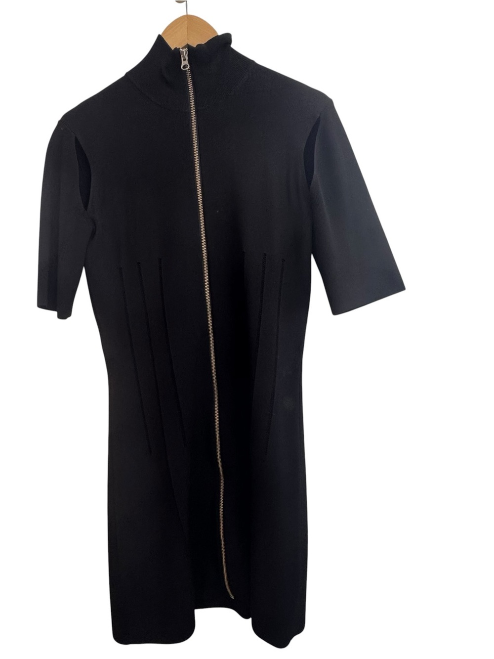 McQ Alexander McQueen Black Zip Up Slash Shoulder Half sleeve Mini Dress XL